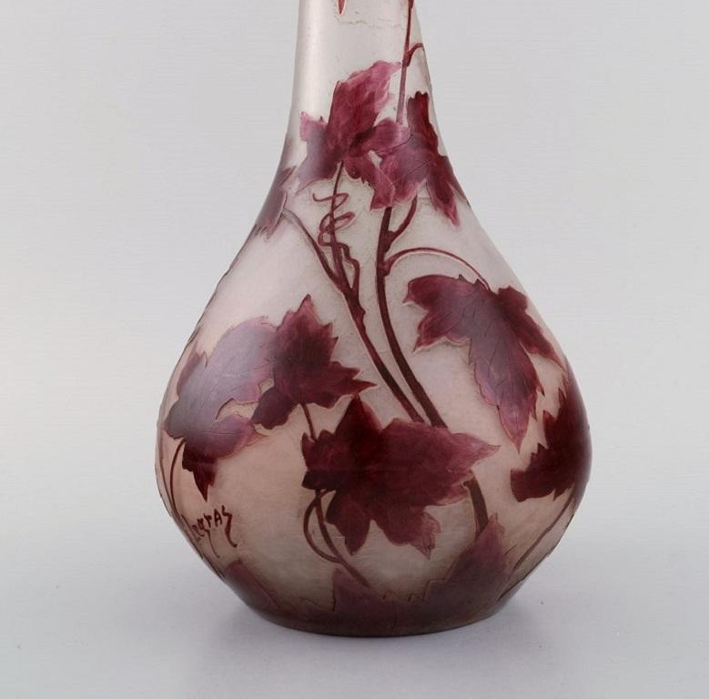Art Nouveau Legras, France, Large Vase in Red and Frosted Art Glass in Violet Tones, 1920s