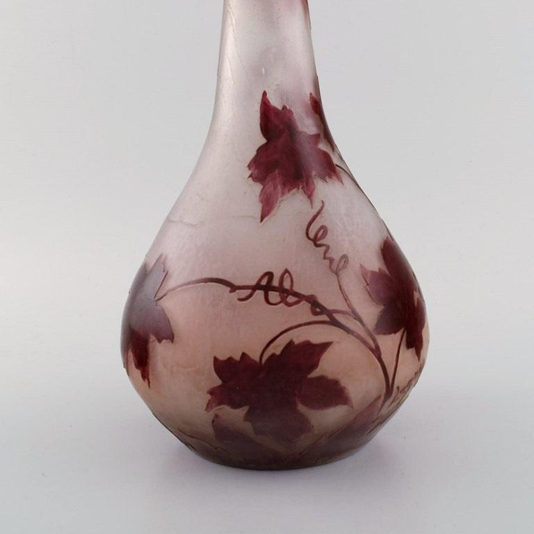 French Legras, France, Large Vase in Red and Frosted Art Glass in Violet Tones, 1920s