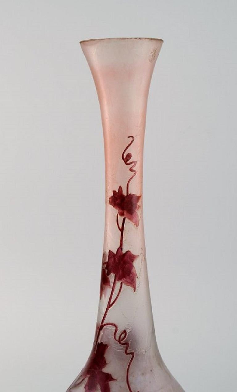 Etched Legras, France, Large Vase in Red and Frosted Art Glass in Violet Tones, 1920s