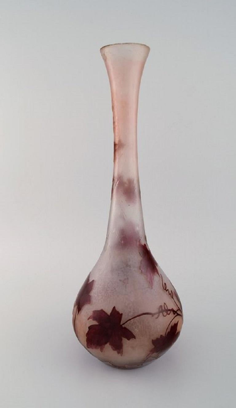 Early 20th Century Legras, France, Large Vase in Red and Frosted Art Glass in Violet Tones, 1920s