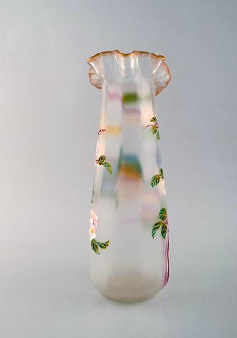 French Legras, France, Large Vase with Hand Painted Enamel Decoration in Art Glass