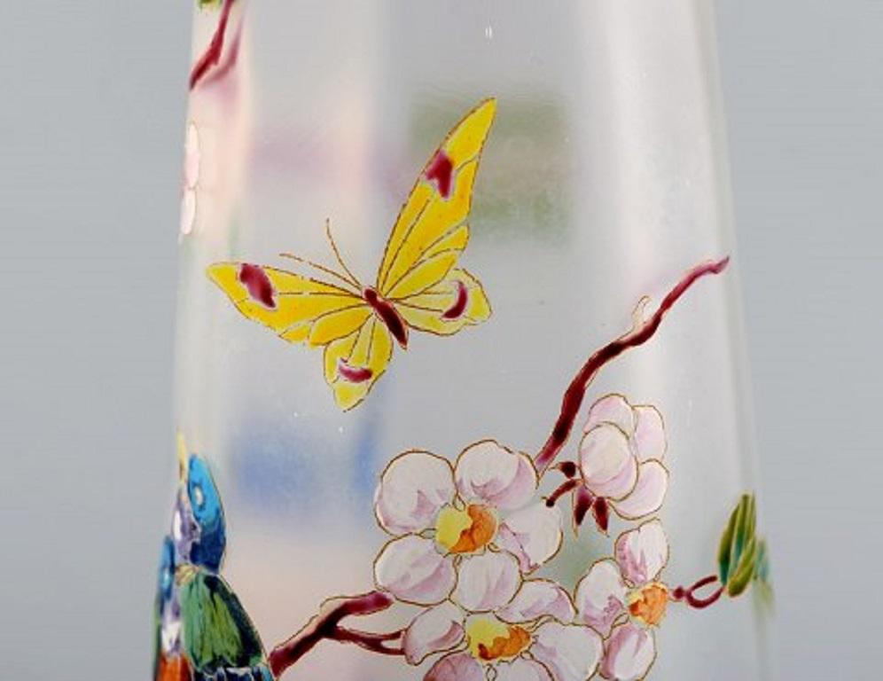 Late 19th Century Legras, France, Large Vase with Hand Painted Enamel Decoration in Art Glass