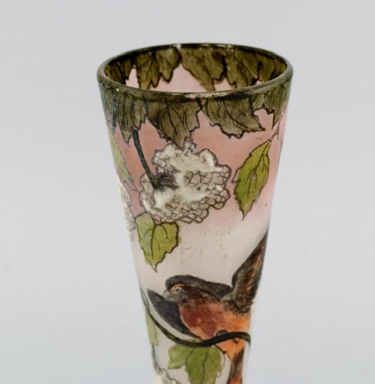 Art Nouveau Legras, France, Unique Vase in Mouth-Blown Art Glass with Bird Motif
