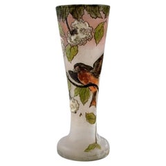 Legras, France, Unique Vase in Mouth-Blown Art Glass with Bird Motif