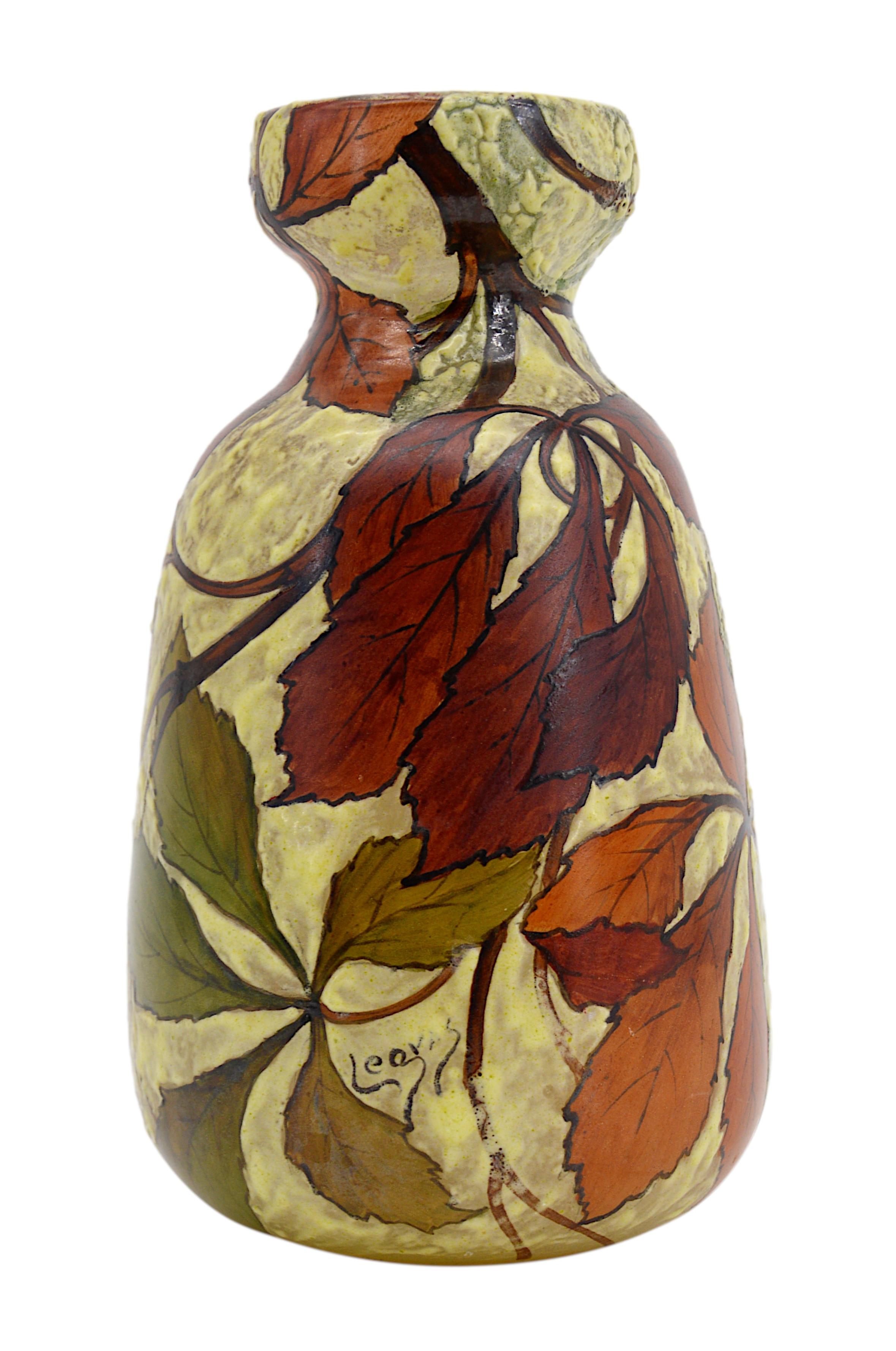 Art Glass Legras French Art Nouveau Enameled Vase, Early 1900s For Sale