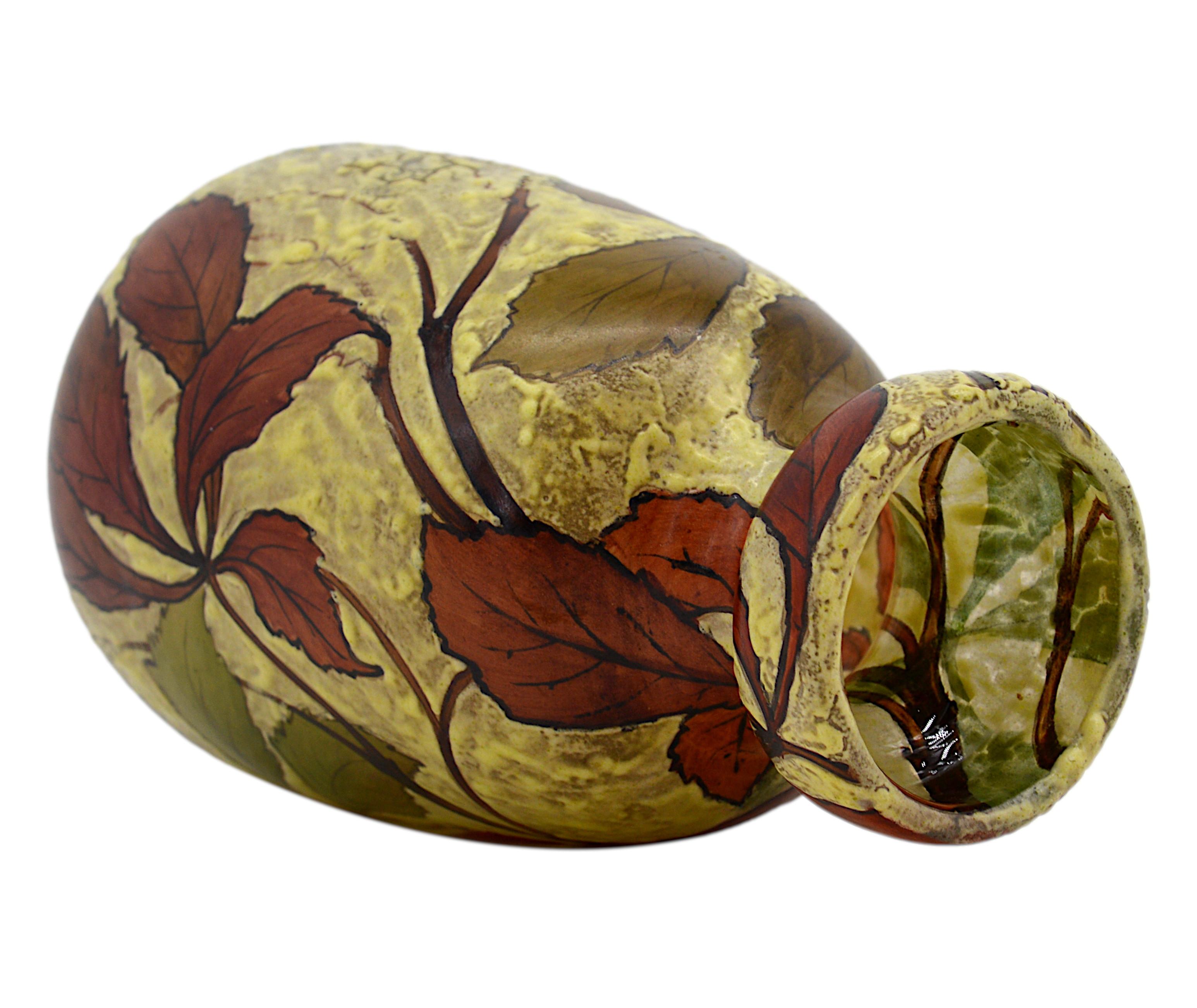 Legras Jarrón esmaltado Art Nouveau francés, Principios del siglo XX Vidrio artístico en venta