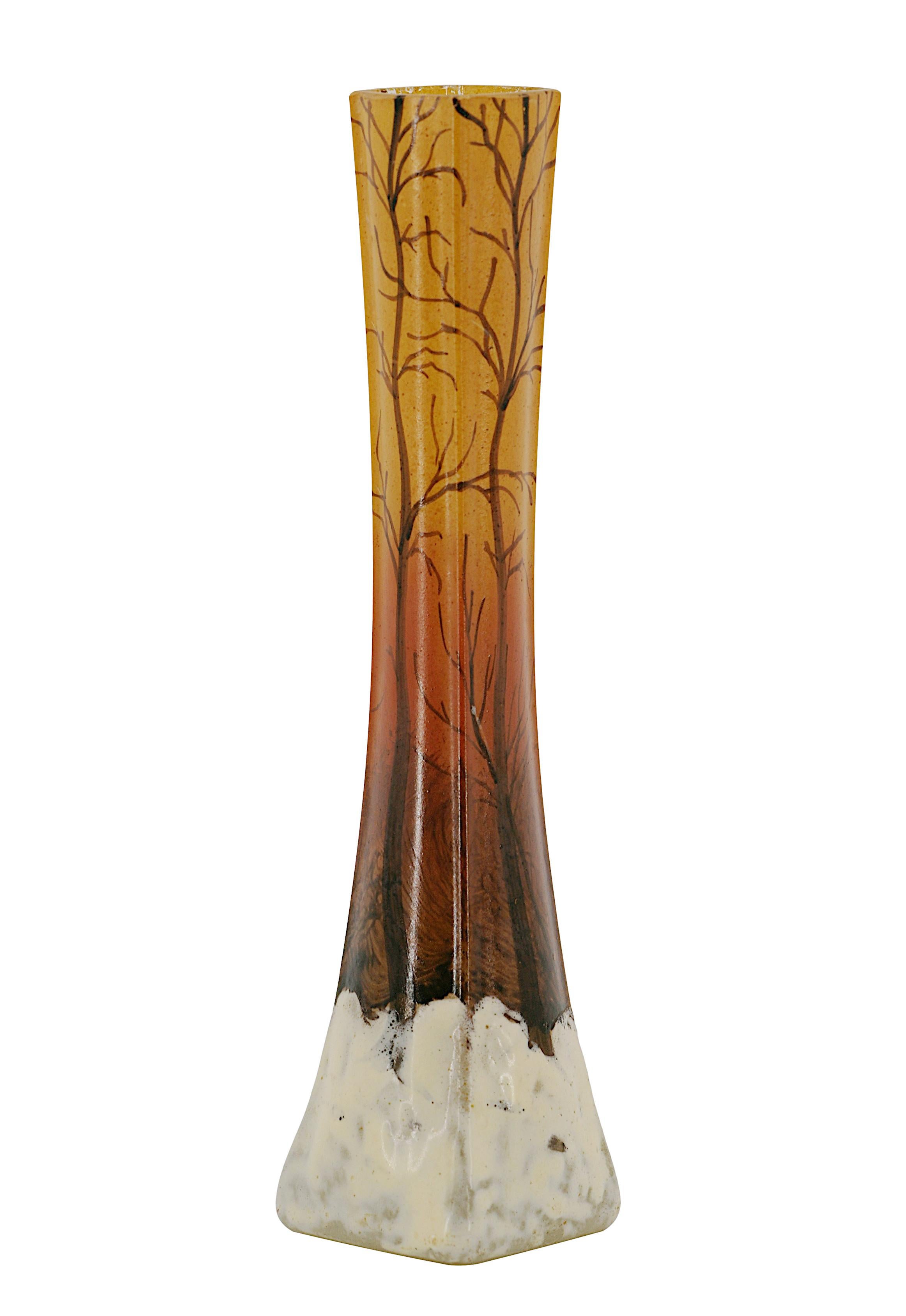 Vetro artistico Vaso a fiore singolo francese smaltato LEGRAS, 1900 in vendita