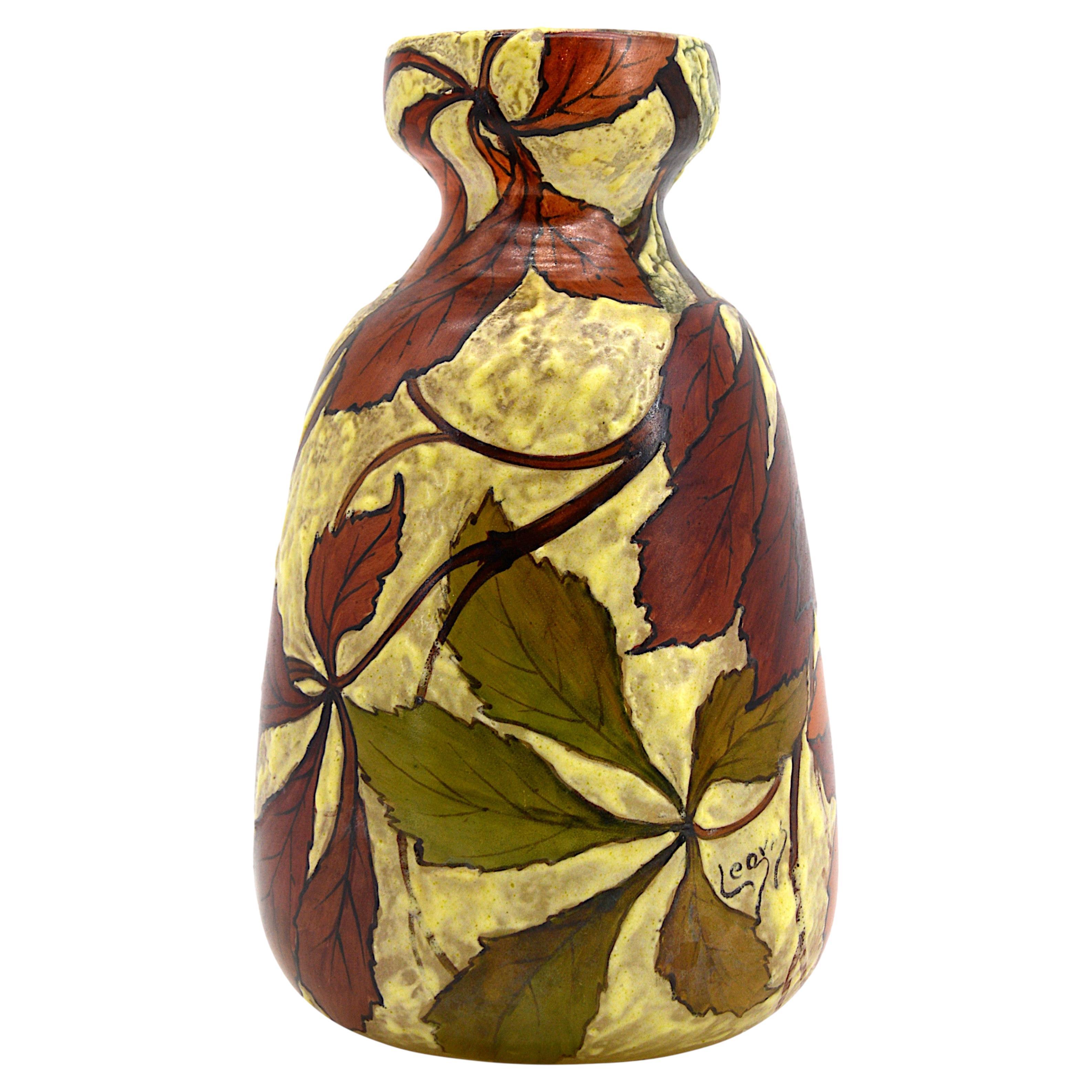 Legras French Art Nouveau Enameled Vase, Early 1900s For Sale