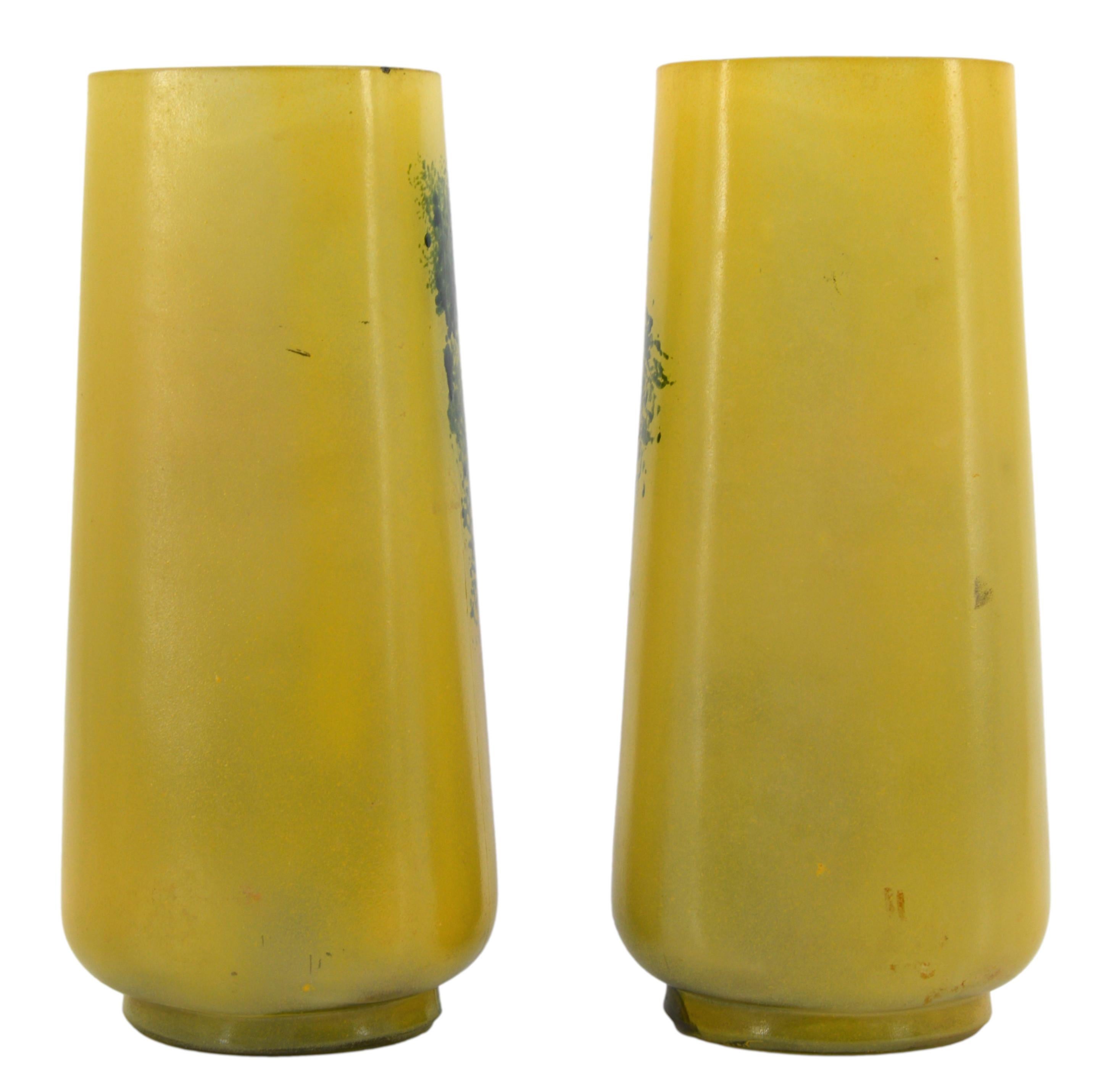 Early 20th Century Legras French Art Nouveau Pair of Enameled Swan Vase, 1920 For Sale