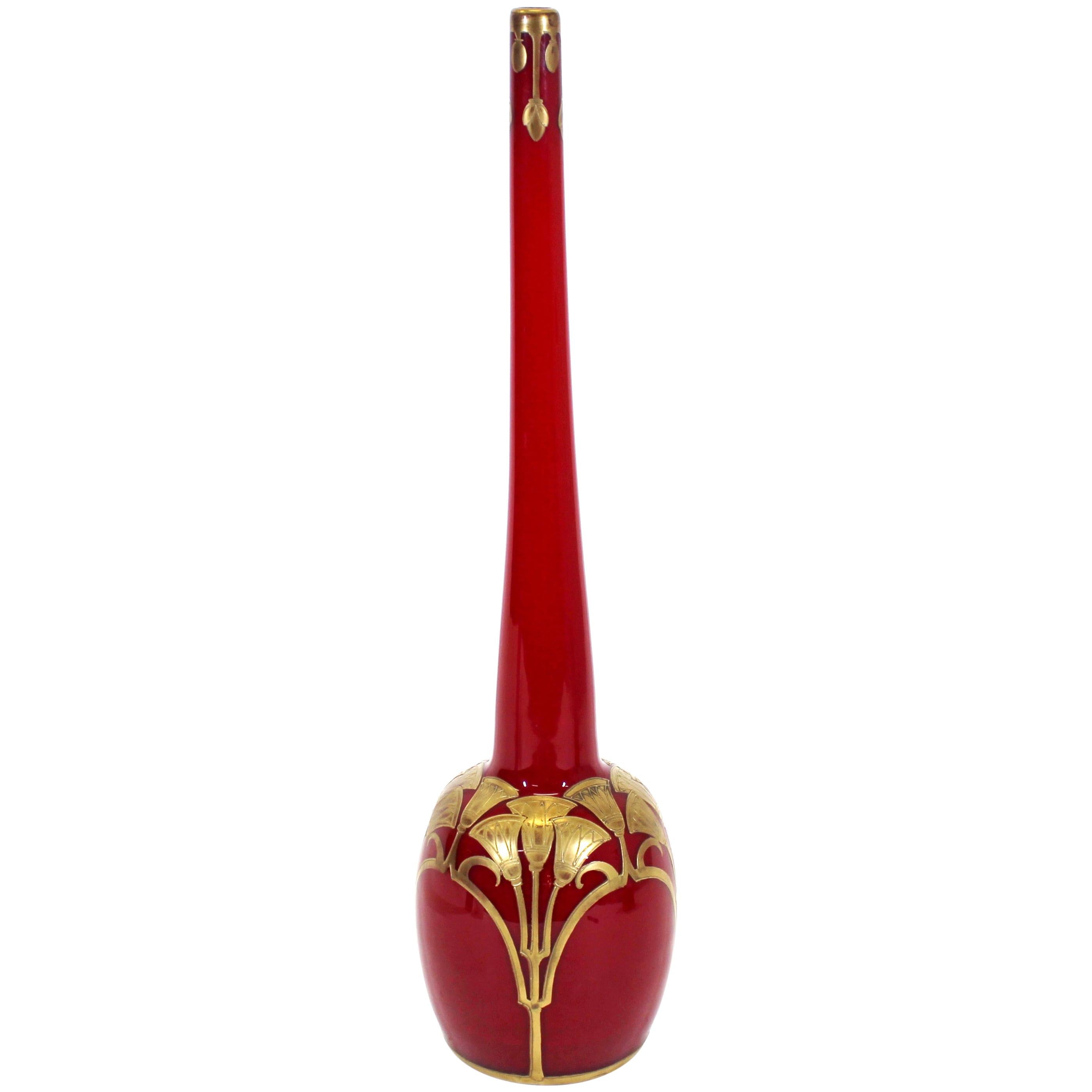 Legras French Egyptian Revival 'Rouge de Chine' Red Glass & Gold Vase