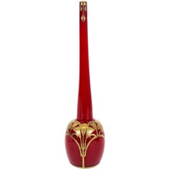 Legras French Egyptian Revival 'Rouge de Chine' Red Glass & Gold Vase