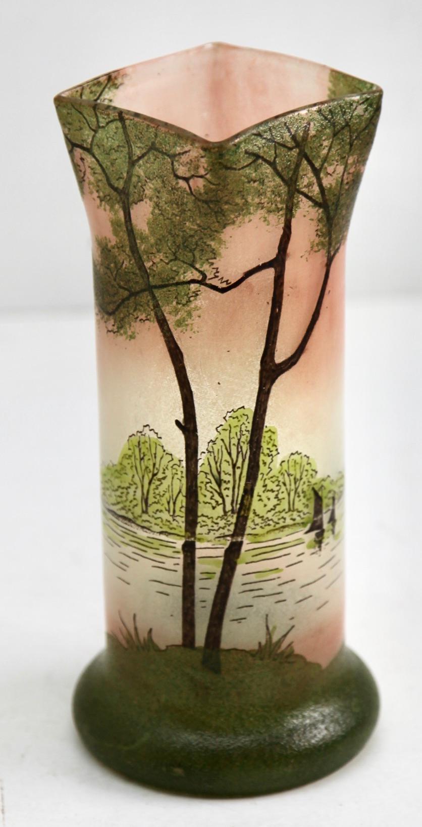Enameled Legras Hand-Painted Decoration Glass Vase, 1900-1914 For Sale
