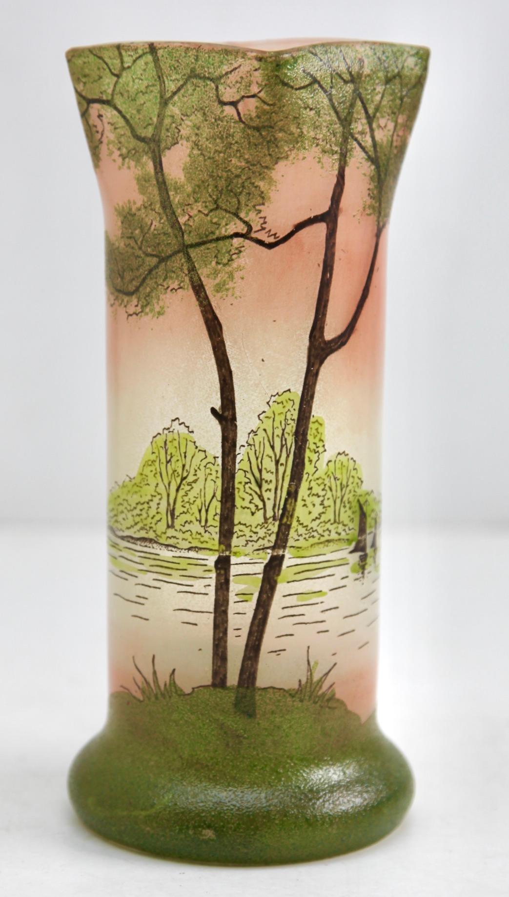 Early 20th Century Legras Hand-Painted Decoration Glass Vase, 1900-1914 For Sale
