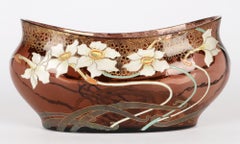 Legras Mont Joye French Art Nouveau Enameled Floral Pattern Glass Jardiniere