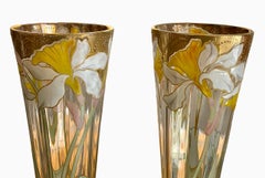 LEGRAS - Paire de vases en cornet avec iris - Art Nouveau