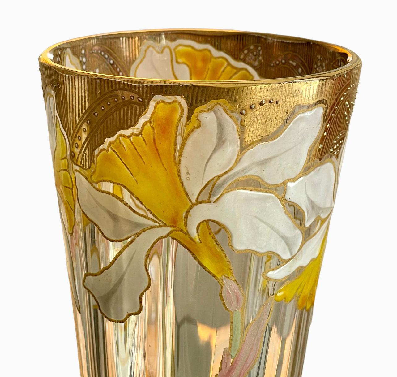 LEGRAS - Pair Of Cornet Vases With Irises - Art Nouveau  For Sale 3