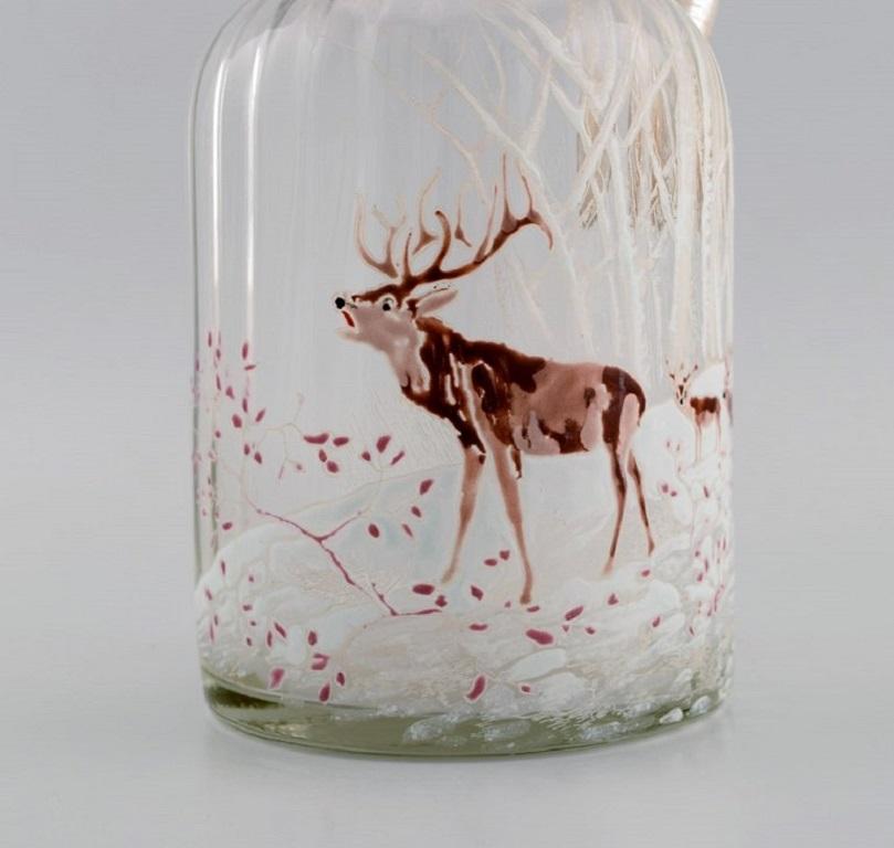 Legras Saint Denis, Russian Beer Jug in Art Glass with Hand-Painted Deer In Excellent Condition For Sale In Copenhagen, DK
