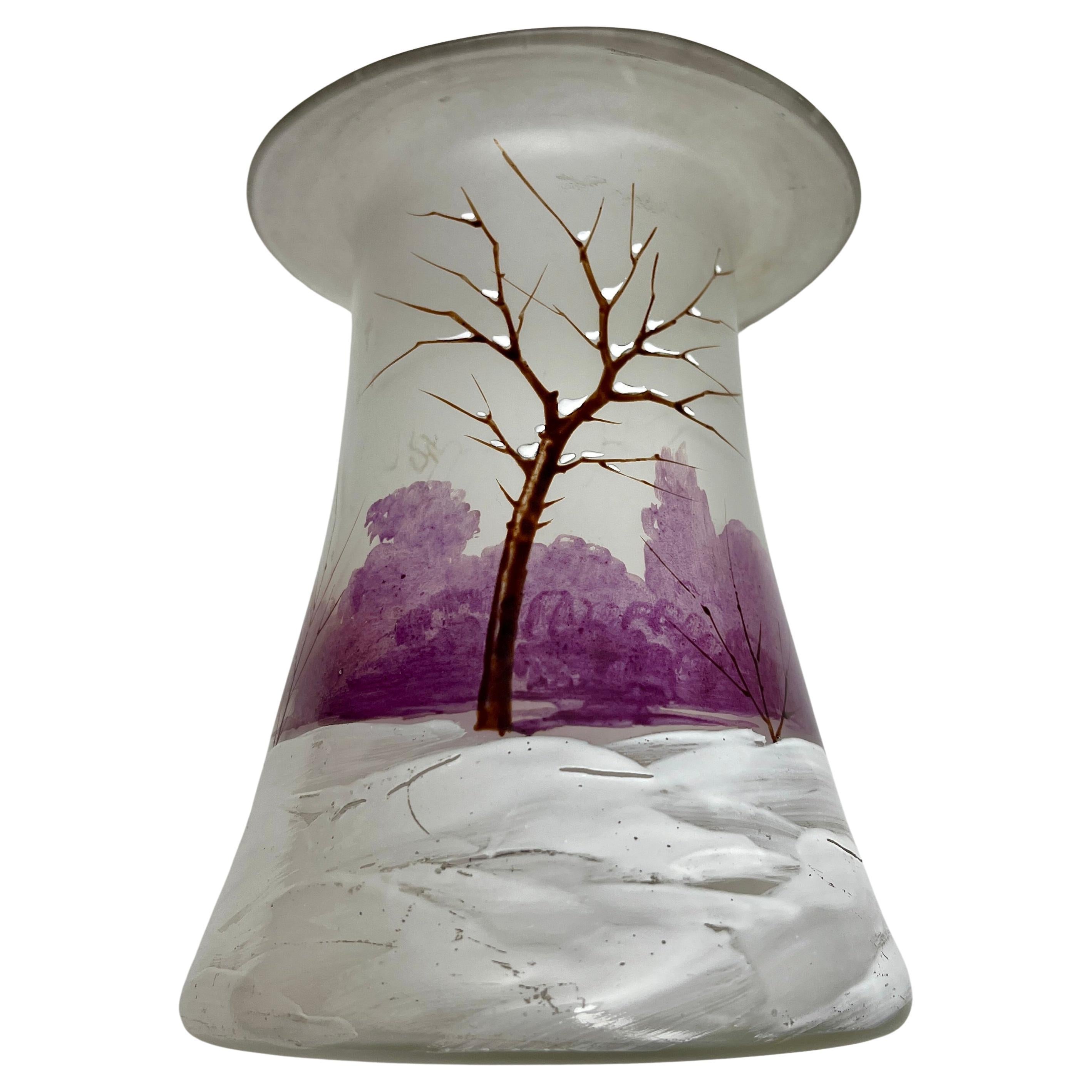 Art nouveau Vase en verre émaillé et peint à la main de style Legras, années 1930 en vente