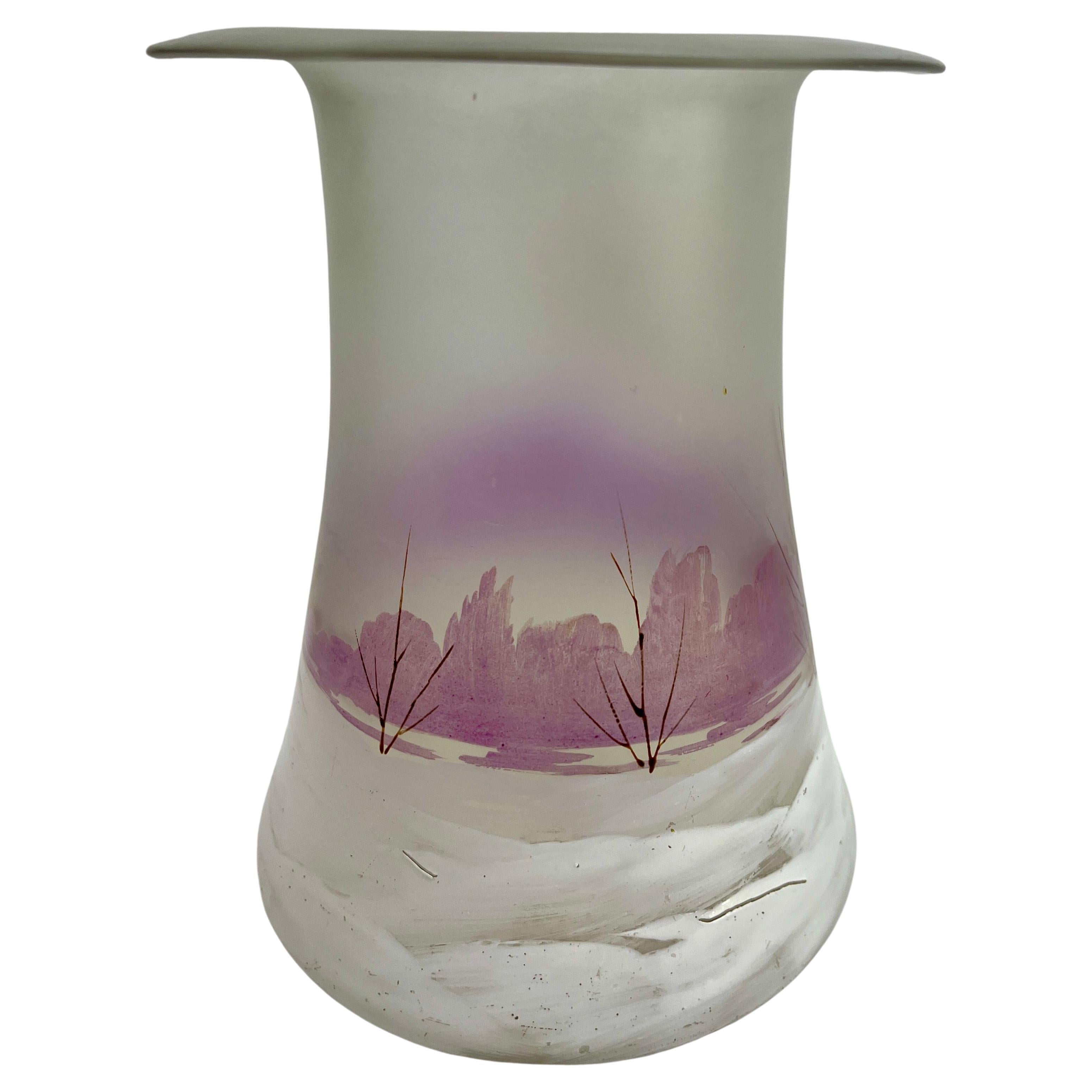 Émaillé Vase en verre émaillé et peint à la main de style Legras, années 1930 en vente