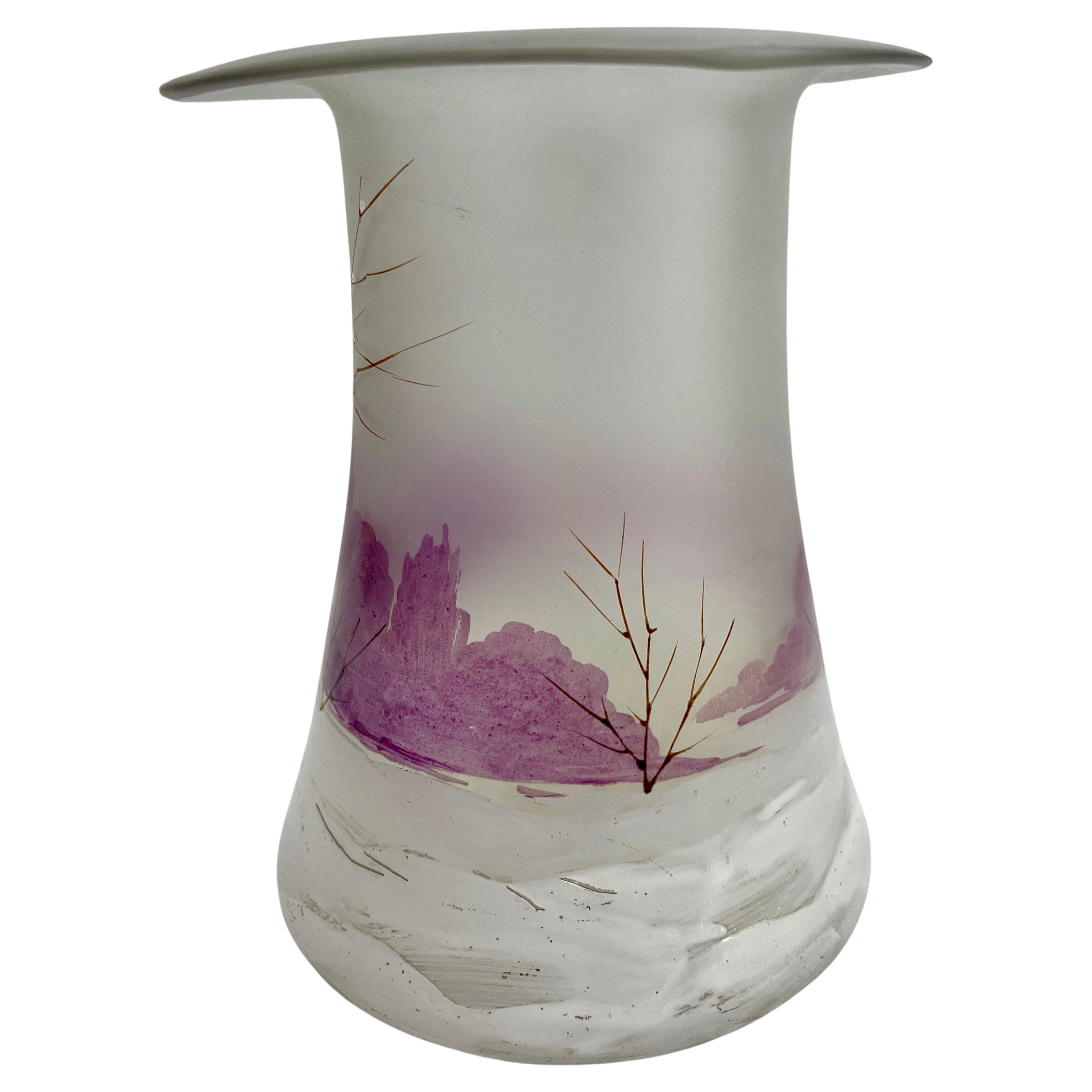 Milieu du XXe siècle Vase en verre émaillé et peint à la main de style Legras, années 1930 en vente