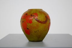 Vase Legras France Art Déco en verre à glaçures chaudes signé, années 1920
