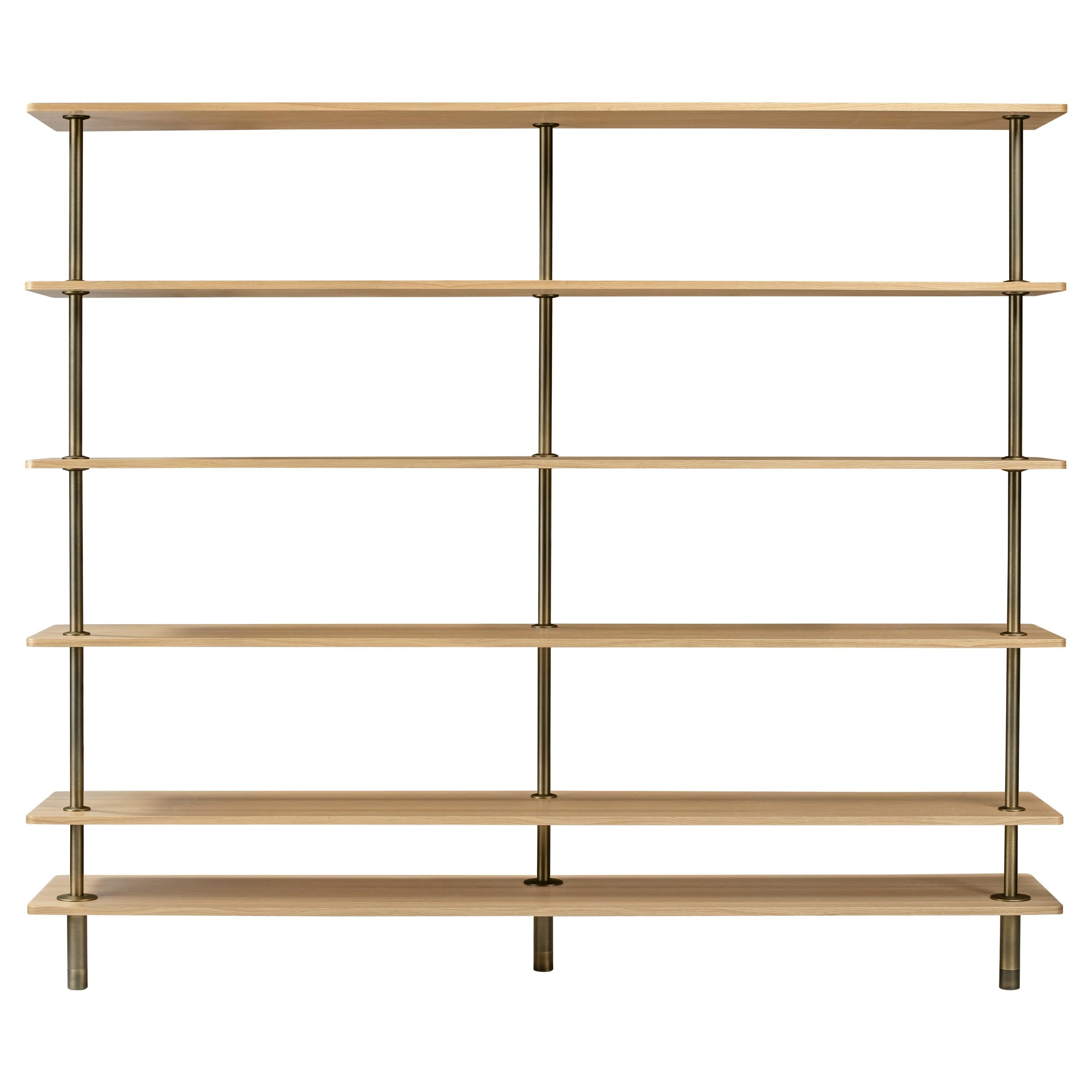 Legs Bookshelves in Natural Oak and Brown Burnished Brass by Paolo Rizzatt