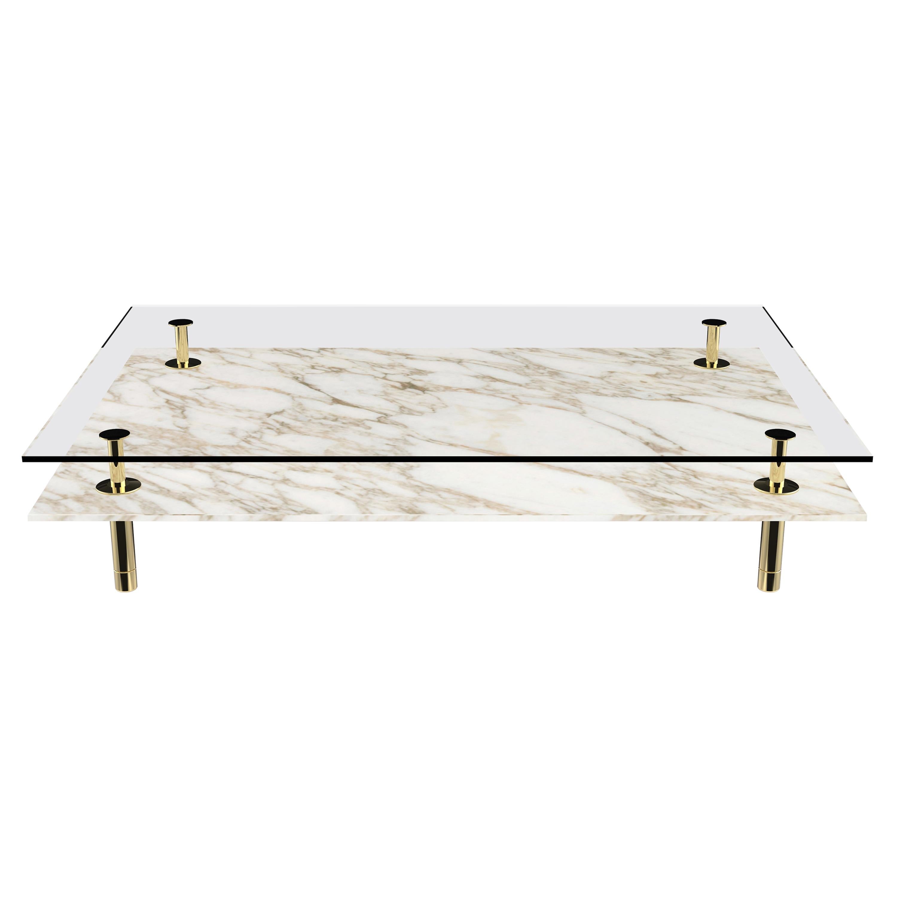 Legs Large Coffee Table with Calacatta Gold Marble Top and Polished Brass