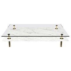 Legs Large Coffee Table with Carrara White Marble Top and Polished Brass