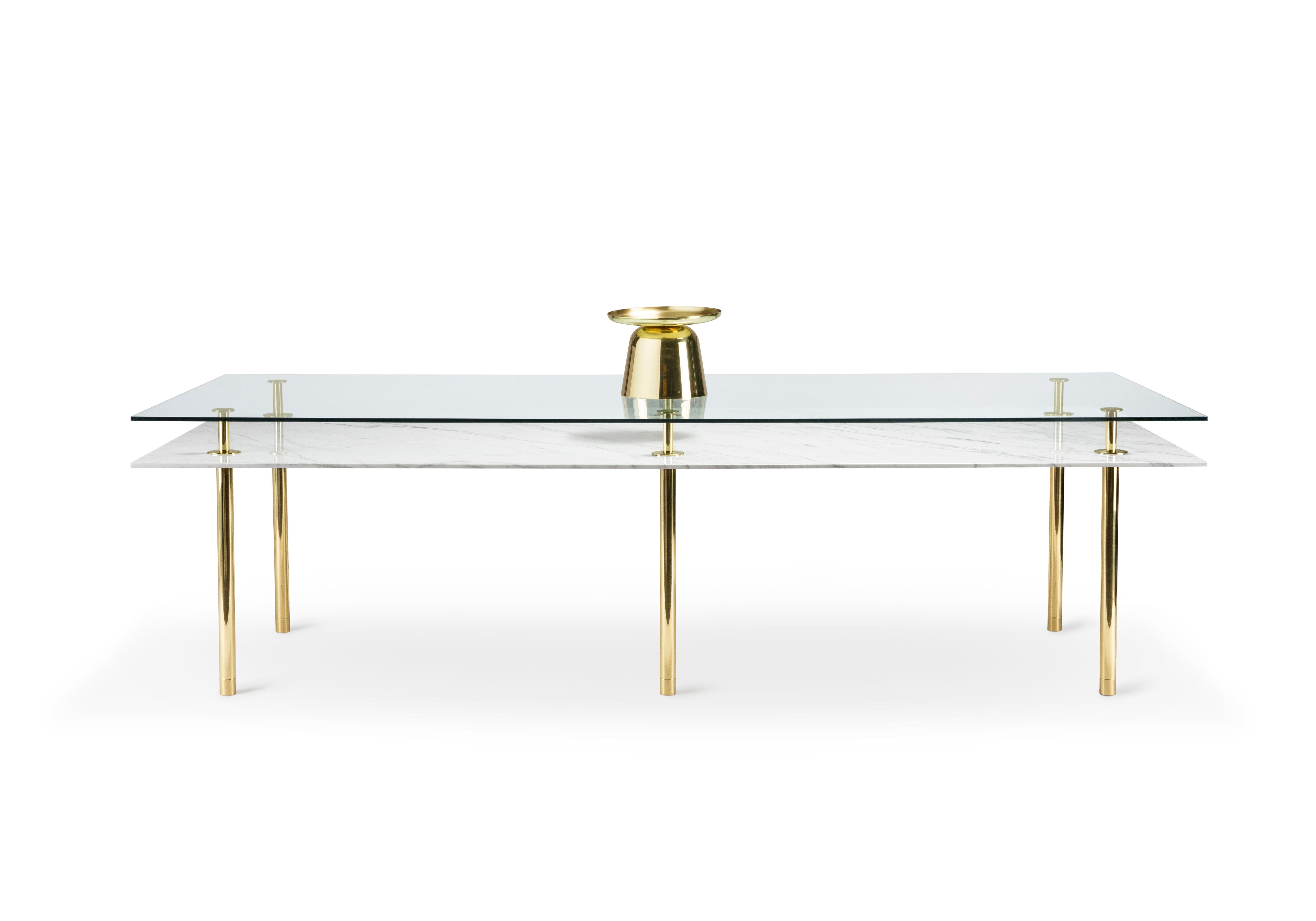 Italian Legs Large Dining Table with Calacatta Gold Marble Top and Polished Brass For Sale