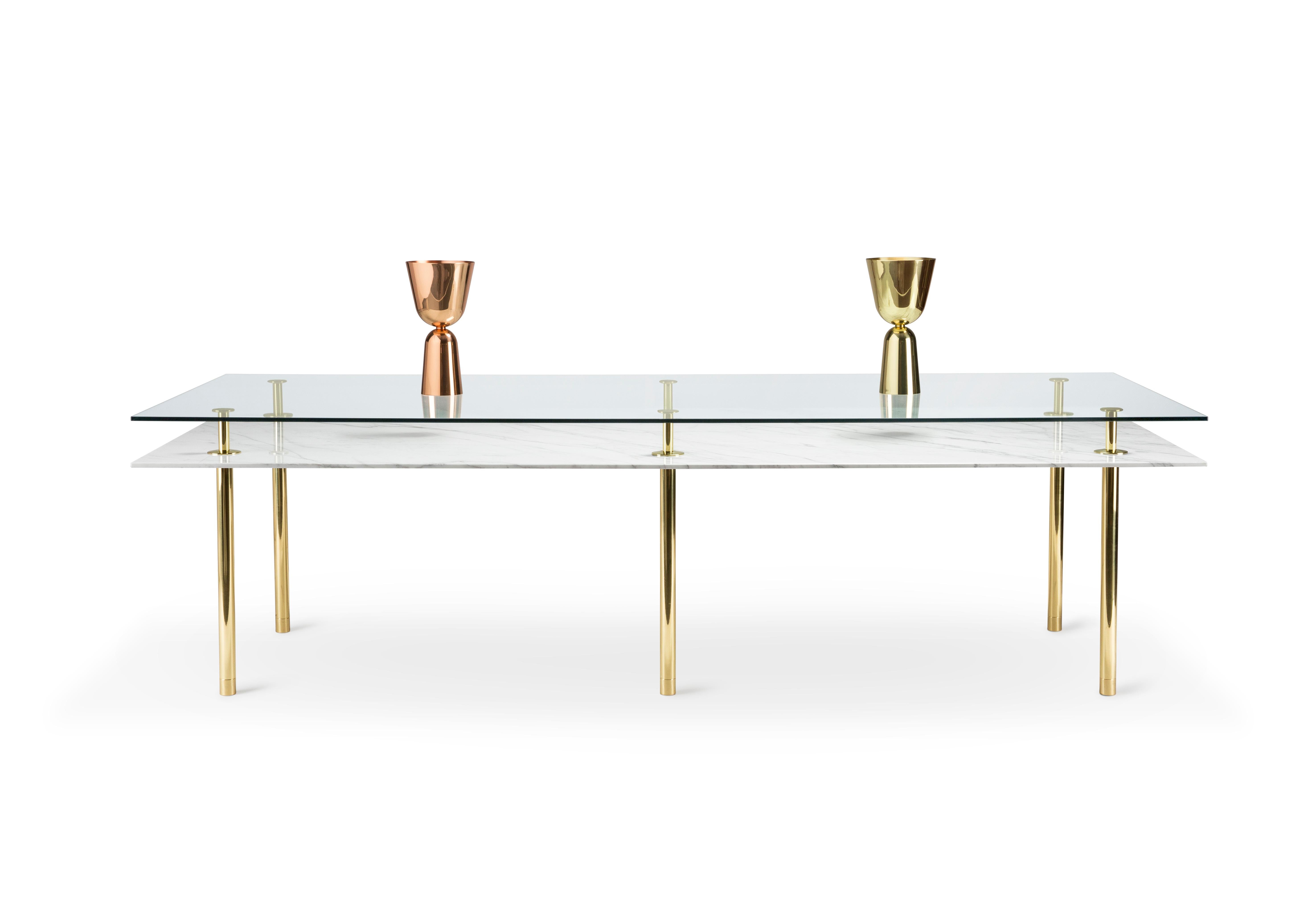 Legs Large Dining Table with Calacatta Gold Marble Top and Polished Brass For Sale 1