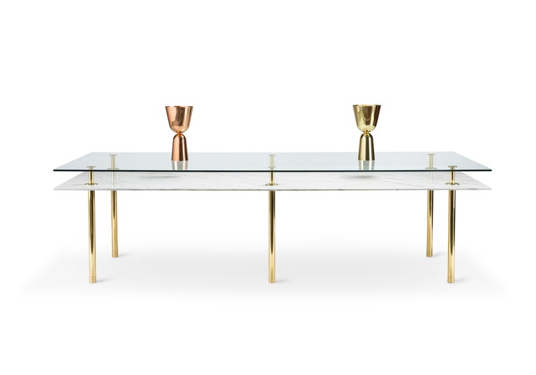 Legs Large Dining Table with Calacatta Gold Marble Top and Polished Brass For Sale 2