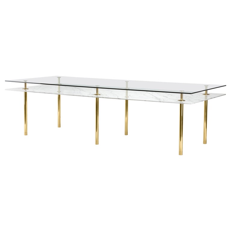 Legs Large Dining Table with Calacatta Gold Marble Top and Polished Brass For Sale