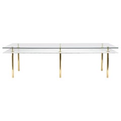 Legs Large Dining Table with Carrara White Marble Top and Polished Brass