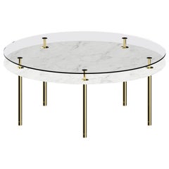 Legs Large Round Dining Table with Carrara White Marble Top and Polished Brass