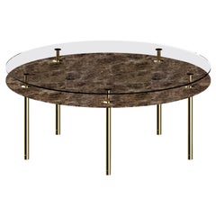 Legs Large Round Dining Table with Emperador Dark Marble Top and Polished Brass