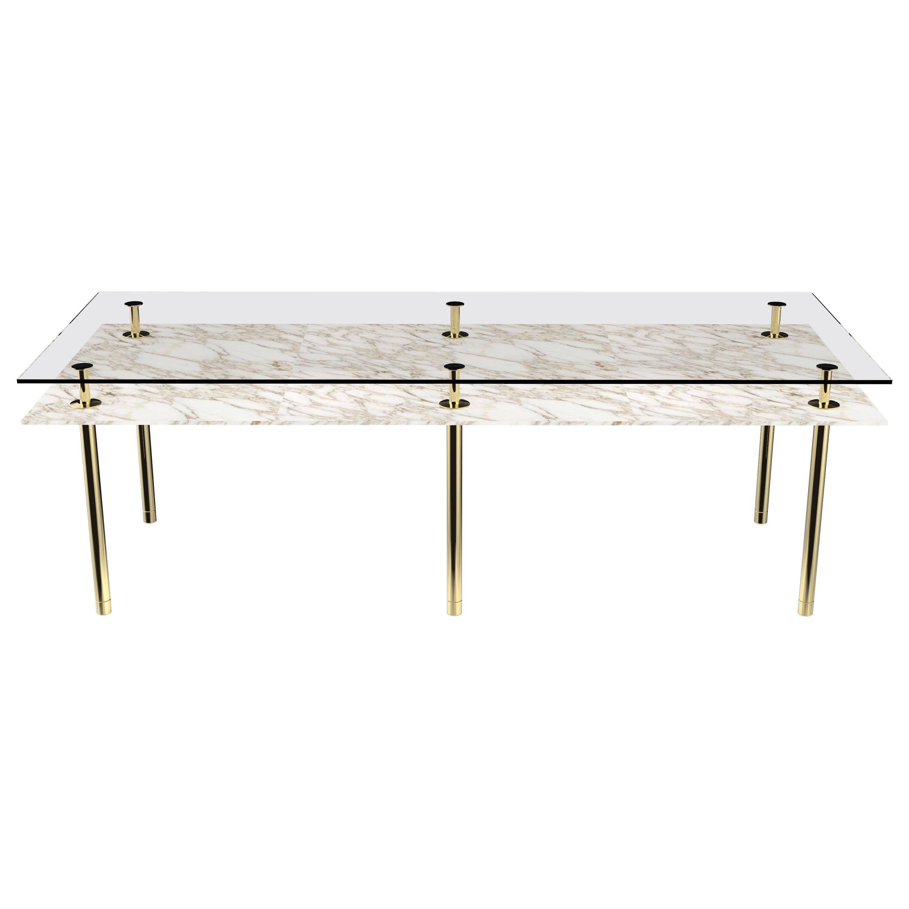Legs Medium Dining Table with Calacatta Gold Marble Top and Polished Brass