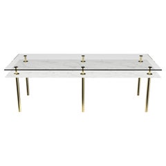 Legs Medium Dining Table with Carrara White Marble Top and Polished Brass