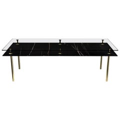 Legs Medium Dining Table with Sahara Noir Marble Top and Polished Brass