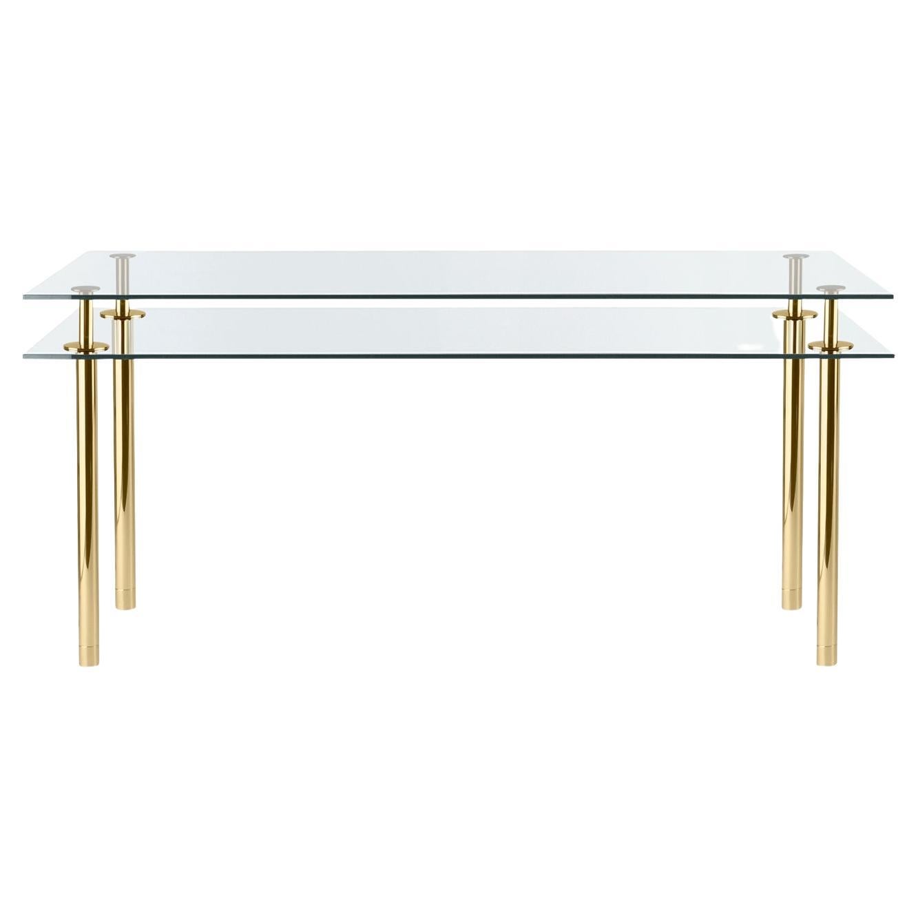 Mittelgroßer rechteckiger Tisch mit Beinen aus Kristall und poliertem Messing von Paolo Rizzato im Angebot