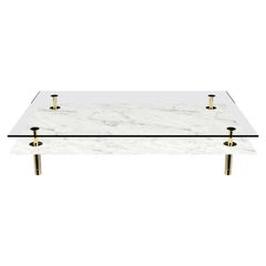 Legs Small Coffee Table with Carrara White Marble Top and Polished Brass
