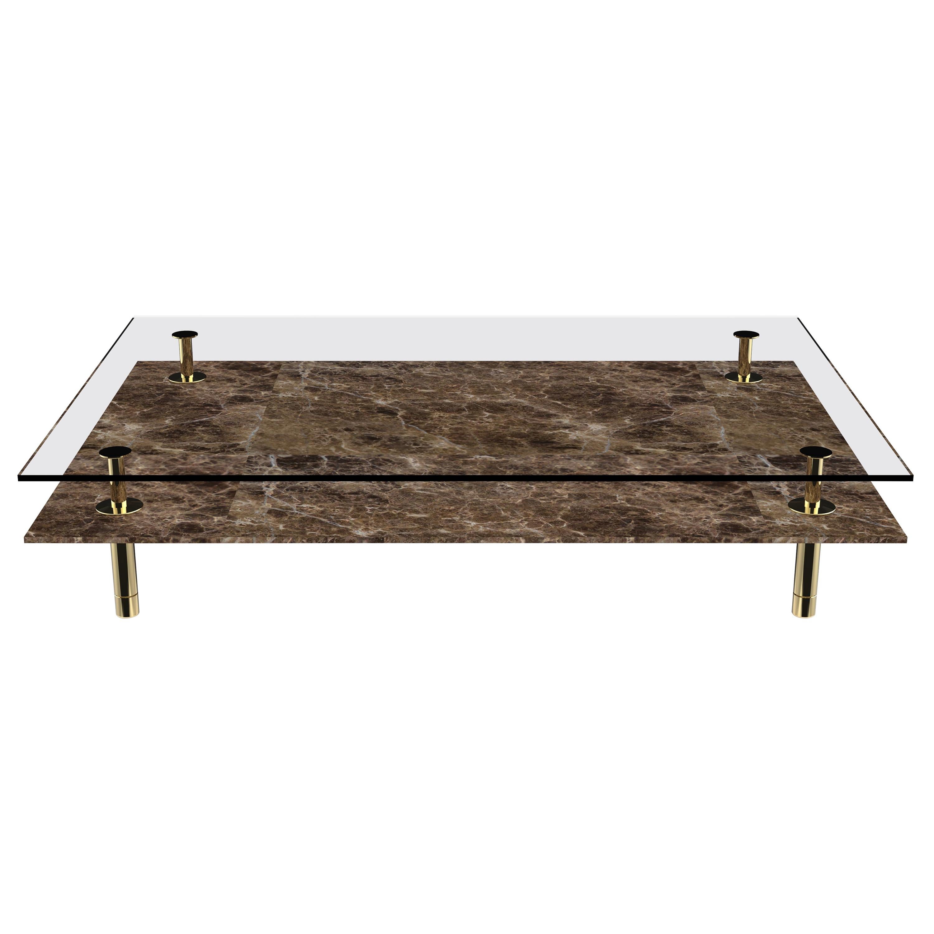 Legs Small Coffee Table with Emperador Dark Marble Top and Polished Brass