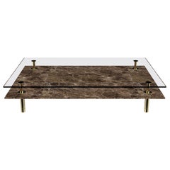 Legs Small Coffee Table with Emperador Dark Marble Top and Polished Brass