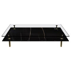 Legs Small Coffee Table with Sahara Noir Marble Top and Polished Brass