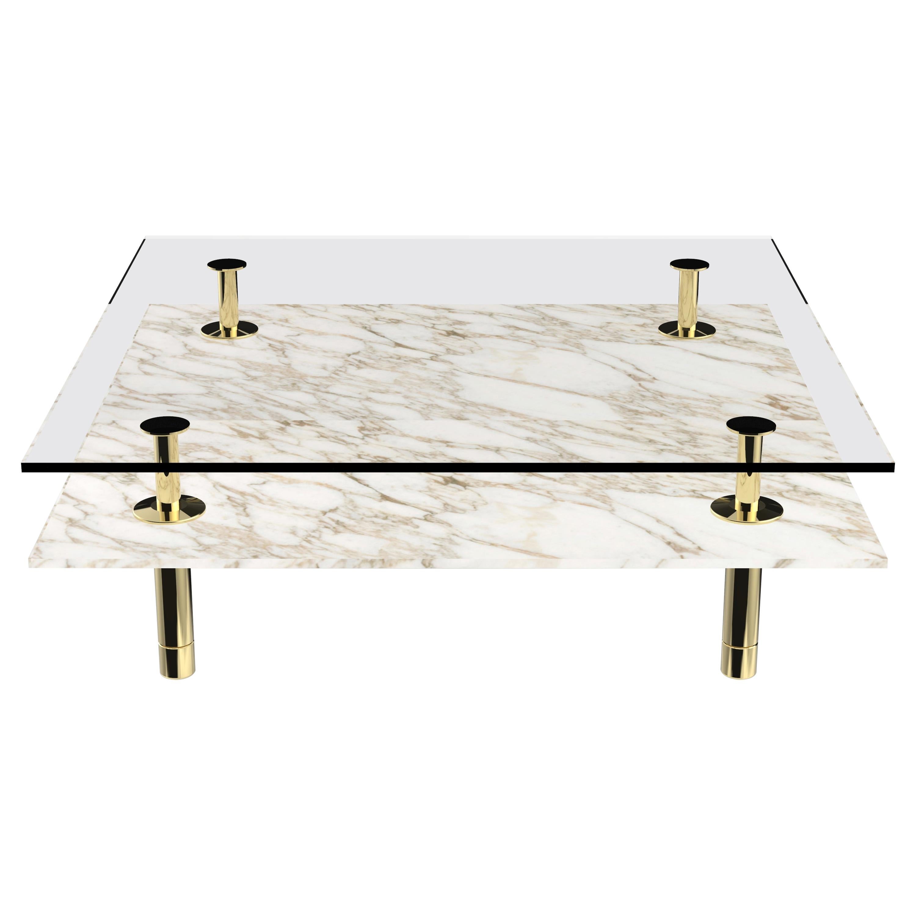 Legs Square Coffee Table with Calacatta Gold Marble Top and Polished Brass For Sale