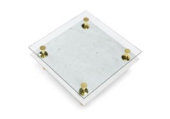 Legs Square Coffee Table with Carrara White Marble Top and Polished Brass