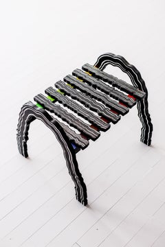 "Legs Up" Artist-Made Ottoman, Abstract Sculptural Design, Artist-Painted Wood