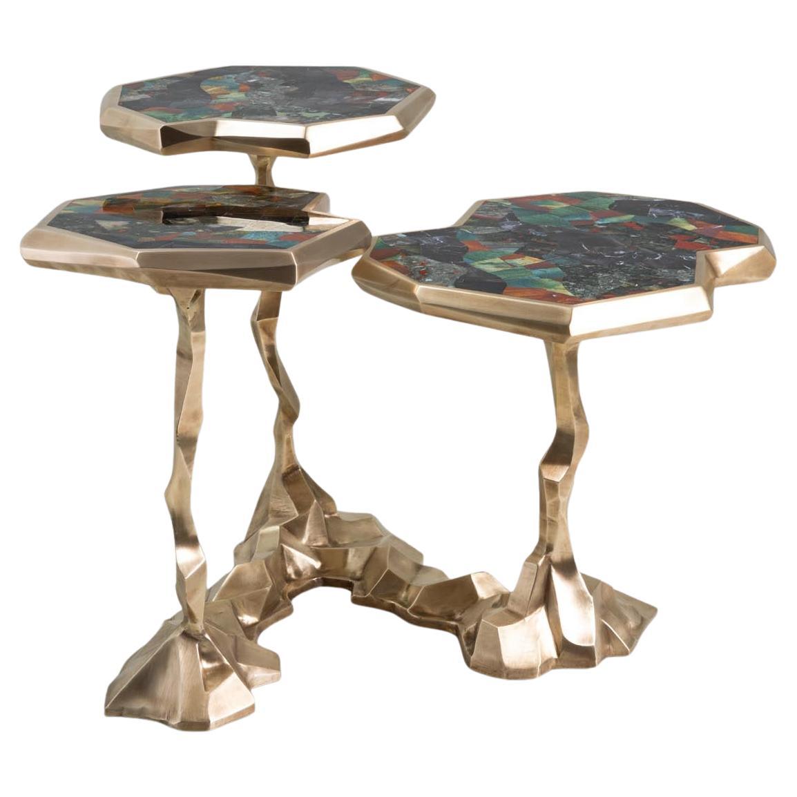 Leh Gold Coffee Table in Brass with Semi Precious Stones, Viya by Vikram Goyal For Sale