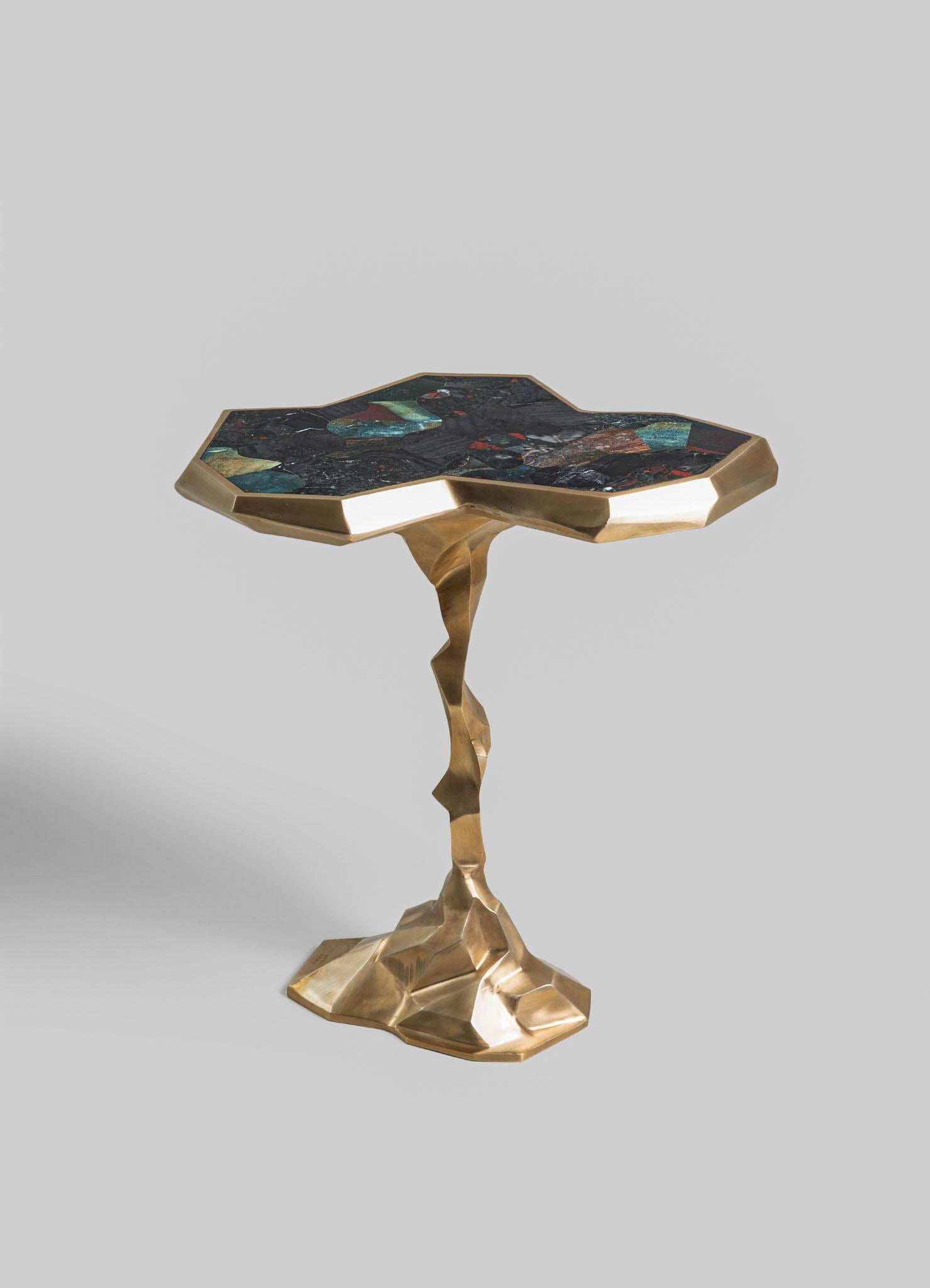 Indian Leh Side Table Large in Brass with Semi Precious Stones, Viya by Vikram Goyal For Sale