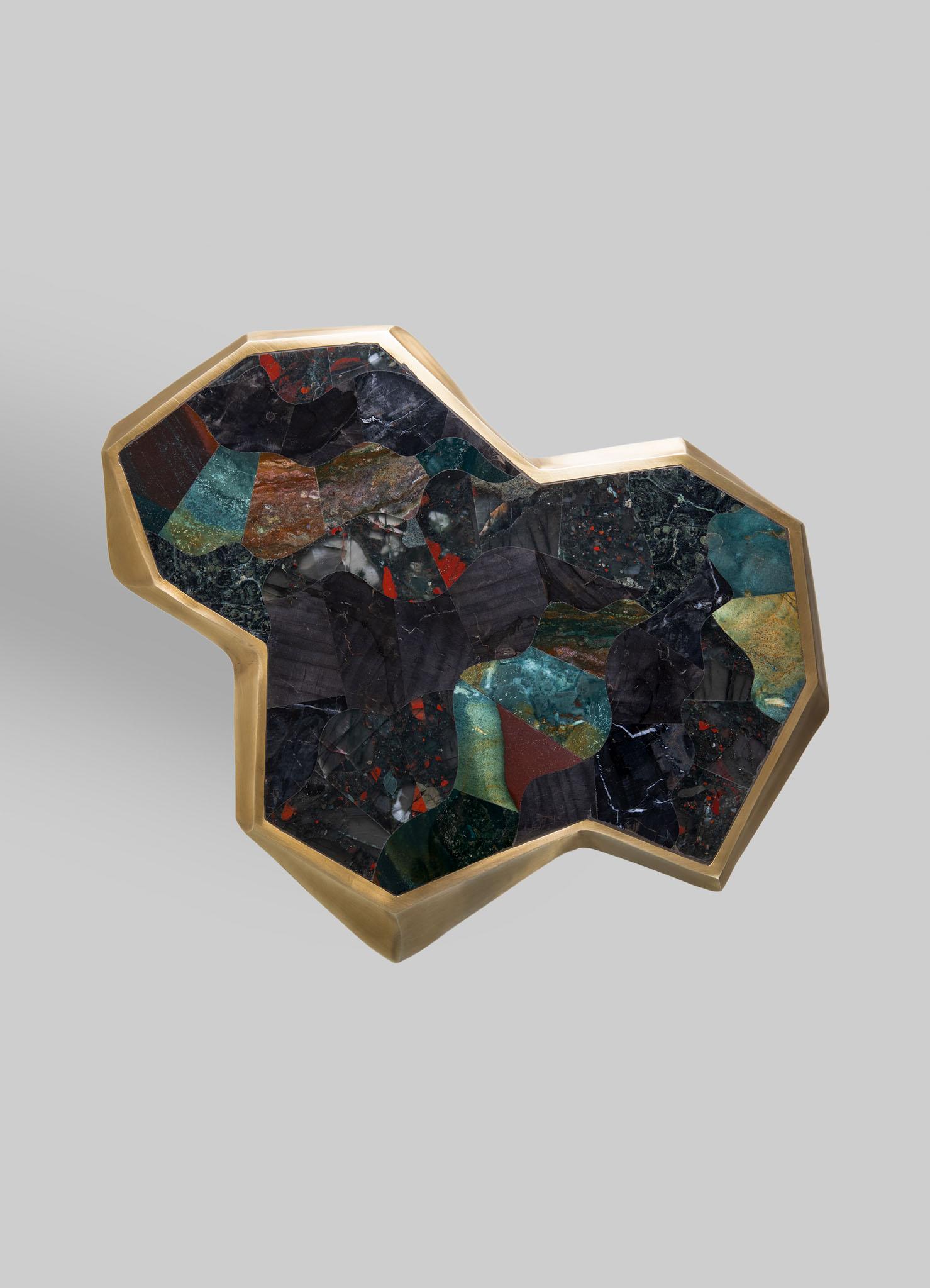 Cast Leh Side Table Large in Brass with Semi Precious Stones, Viya by Vikram Goyal For Sale