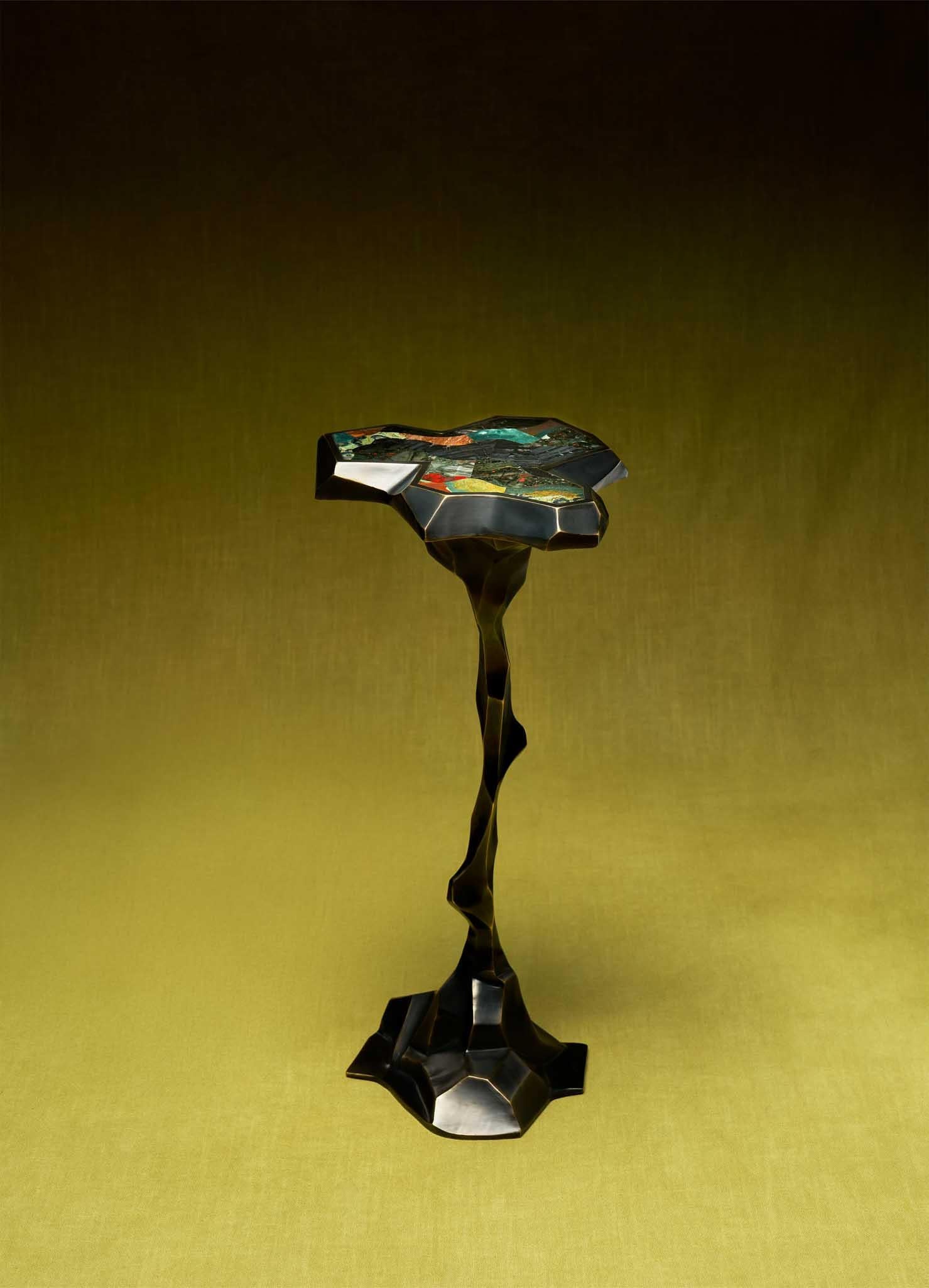 Leh Side Table Tall in Brass with Semi Precious Stones, Viya by Vikram Goyal For Sale 2